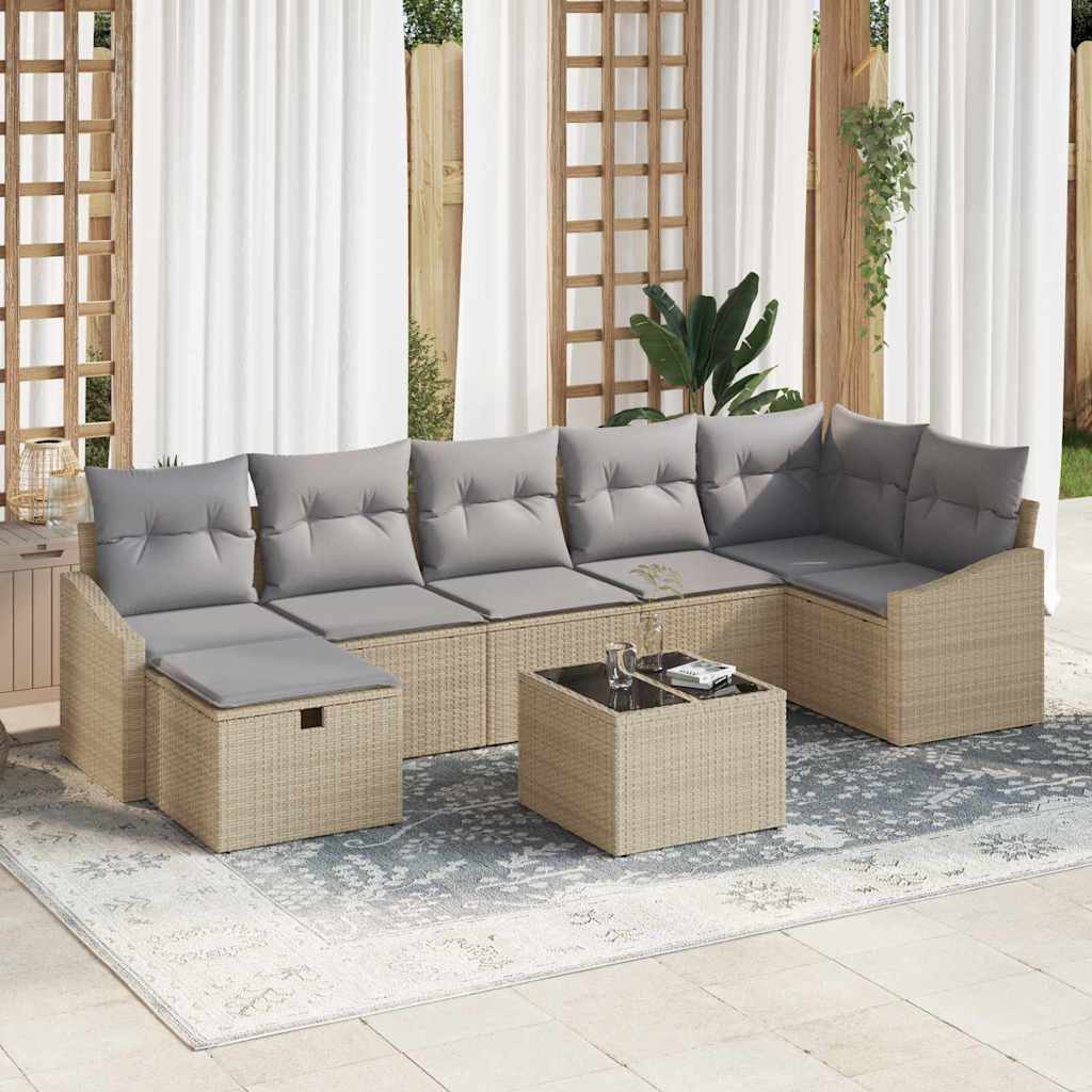 Conjunto de Sofá de Jardim 8 pcs Bege 55 x 62 x 69 cm