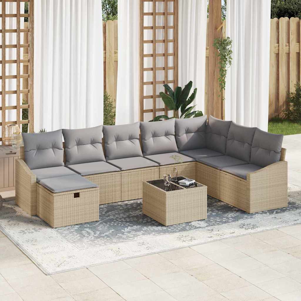 Conjunto de Sofá de Jardim 9 pcs Bege 55 x 62 x 69 cm