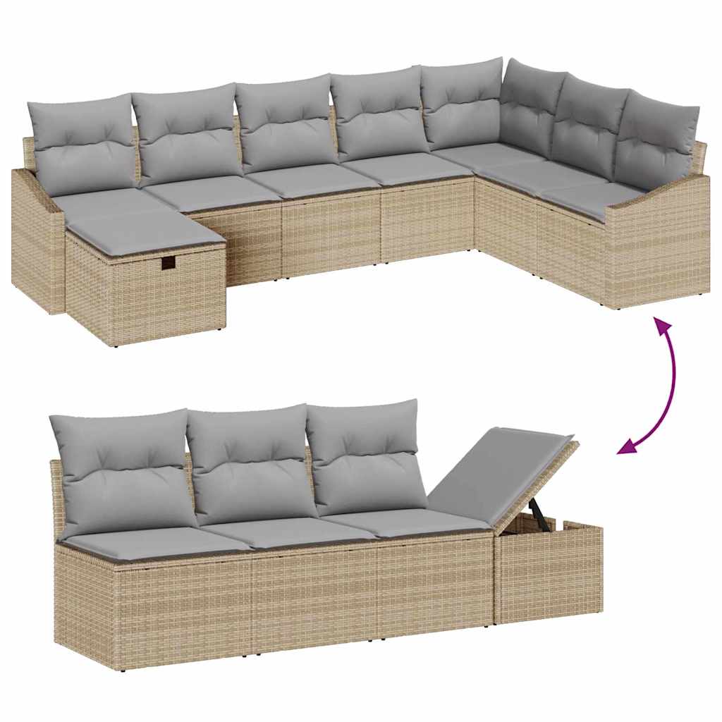 Conjunto de Sofá de Jardim 9 pcs Bege 55 x 62 x 69 cm