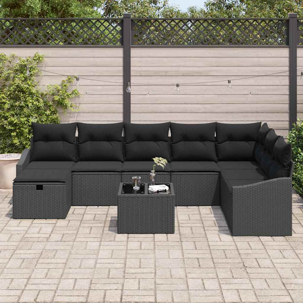 Conjunto de Sofá de Jardim 9 pcs Preto 55 x 62 x 69 cm