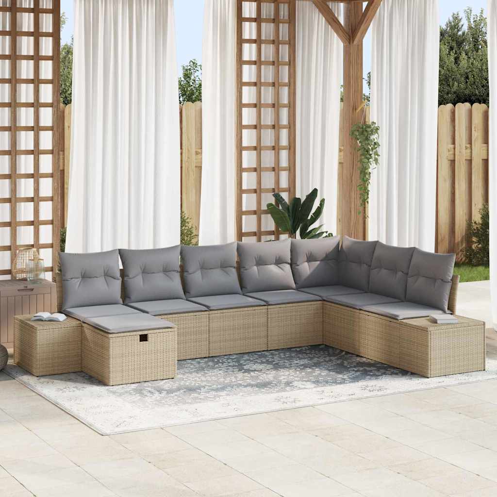 Conjunto de Sofá de Jardim 8 pcs Bege 55 x 62 x 69 cm