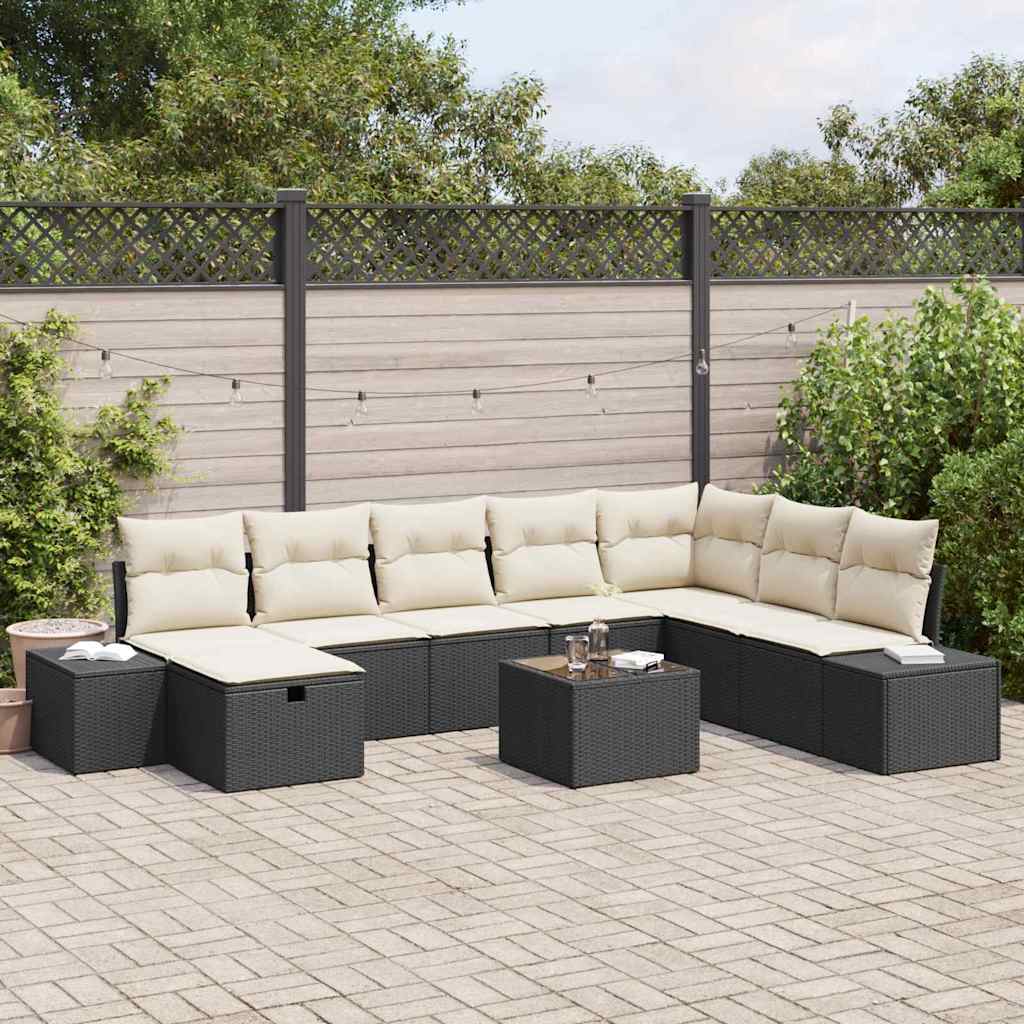 Conjunto de Sofá de Jardim 9 pcs Preto Rattan Sintético