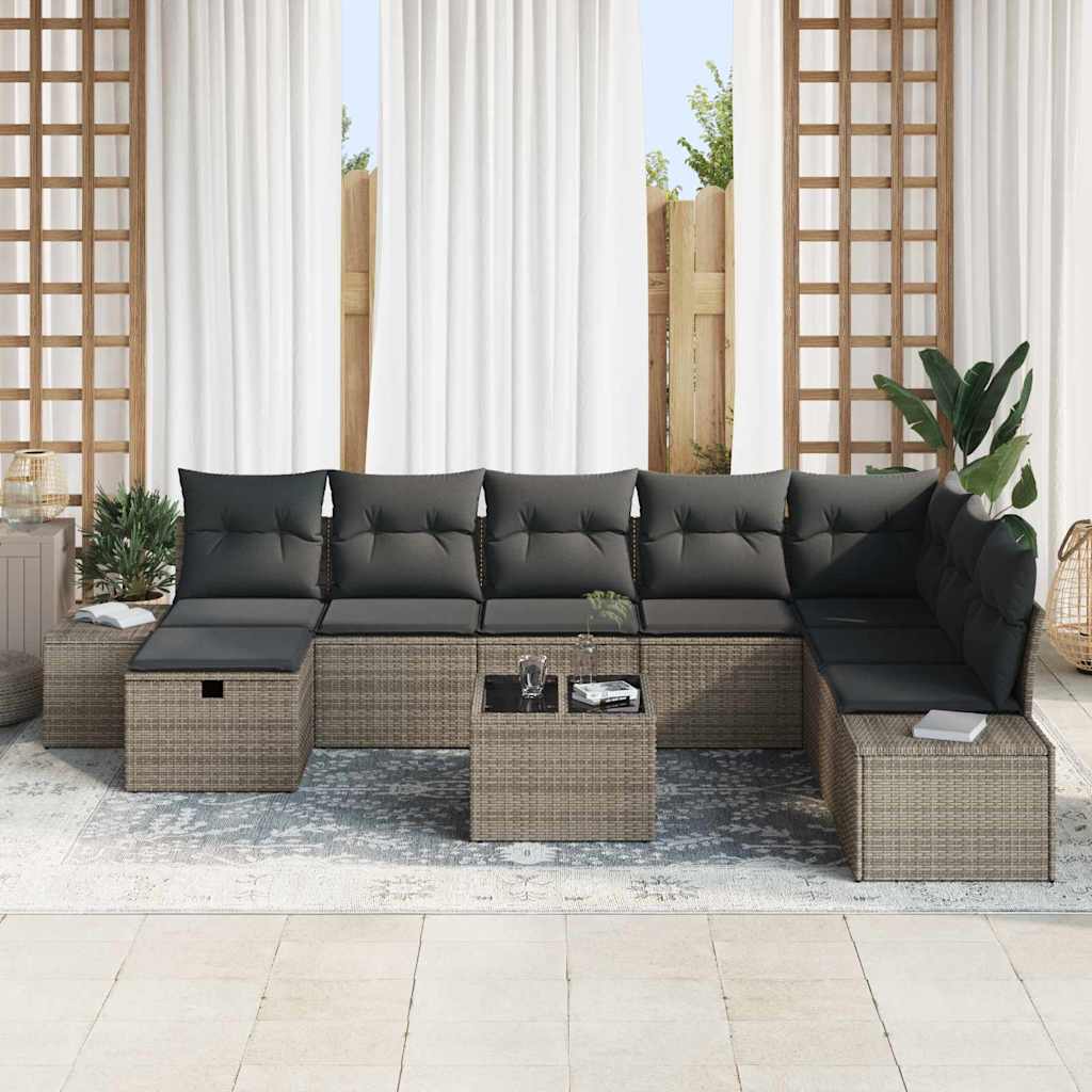 Conjunto de Sofá de Jardim 9 pcs Cinzeto Rattan Sintético