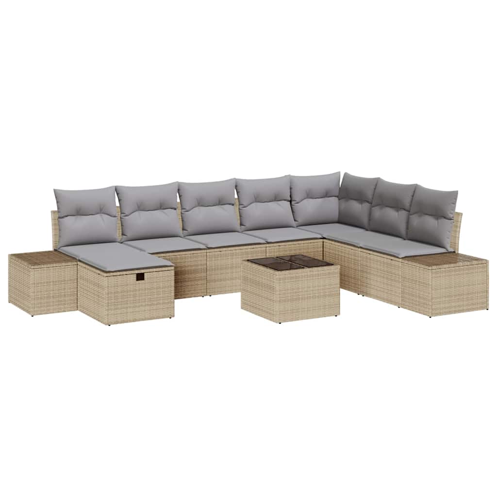 Conjunto de Sofá de Jardim 9 pcs Bege Rattan Sintético