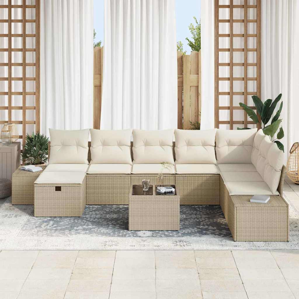 Conjunto de Sofá de Jardim 9 pcs Bege 55 x 62 x 69 cm