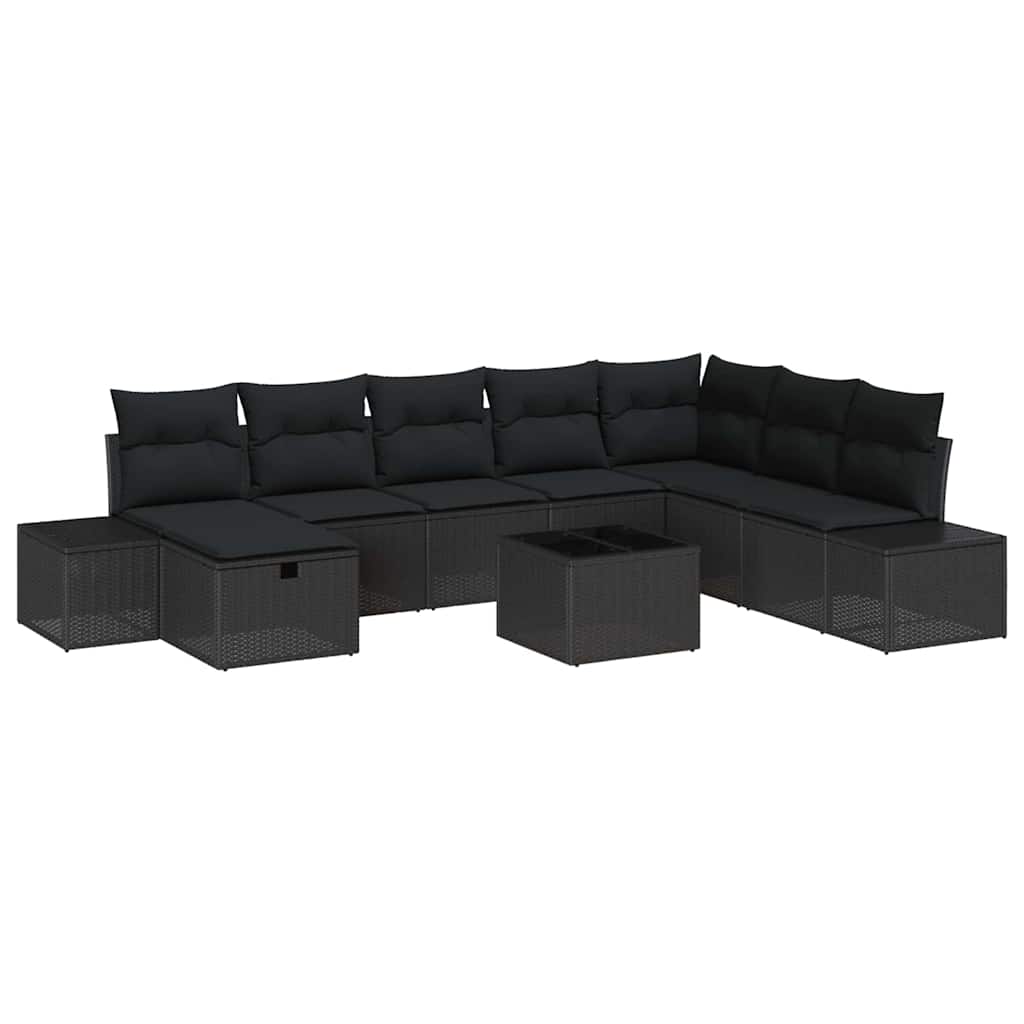 Conjunto de Sofá de Jardim 9 pcs Preto Rattan Sintético