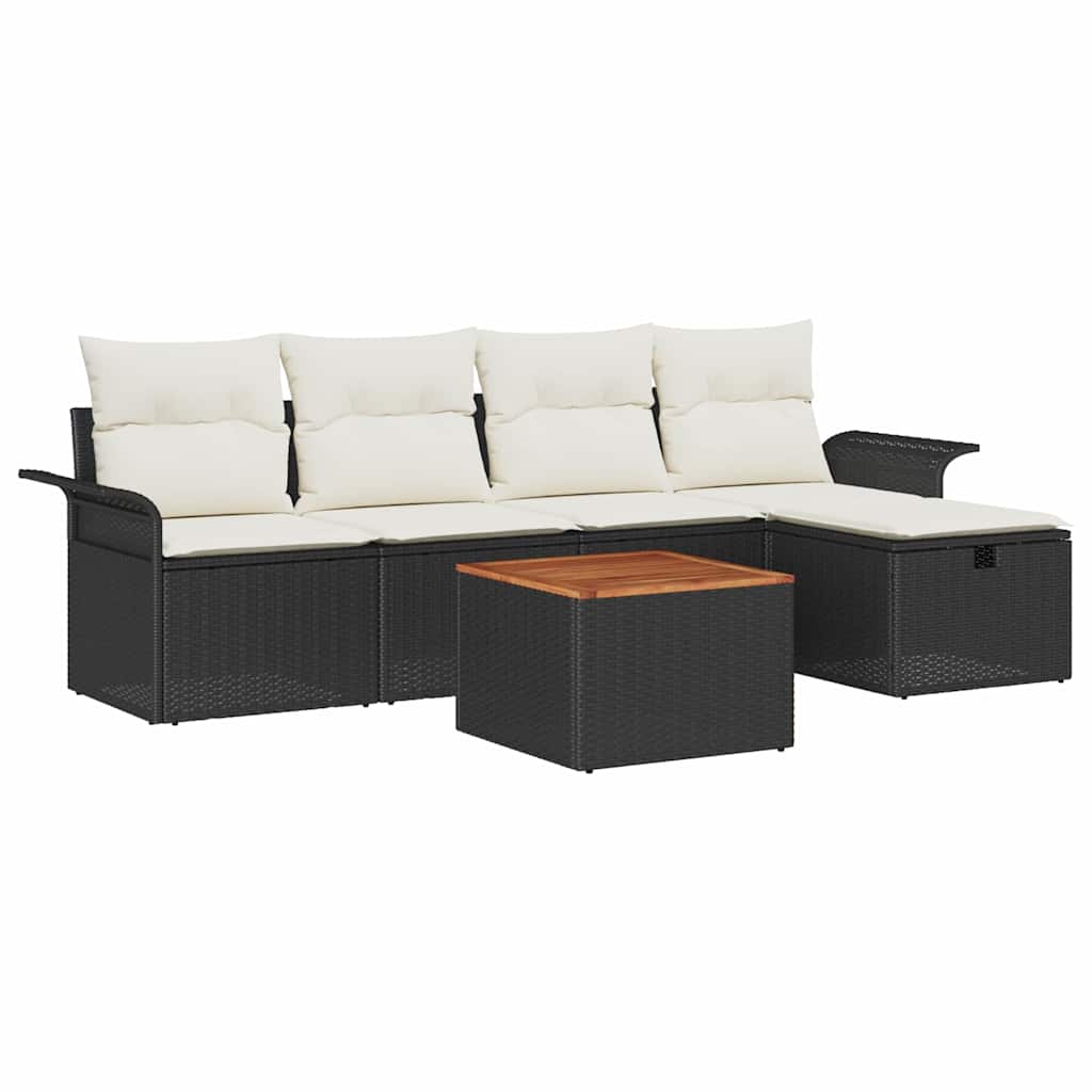 Conjunto de Sofá de Jardim 6 pcs Preto Rattan Sintético