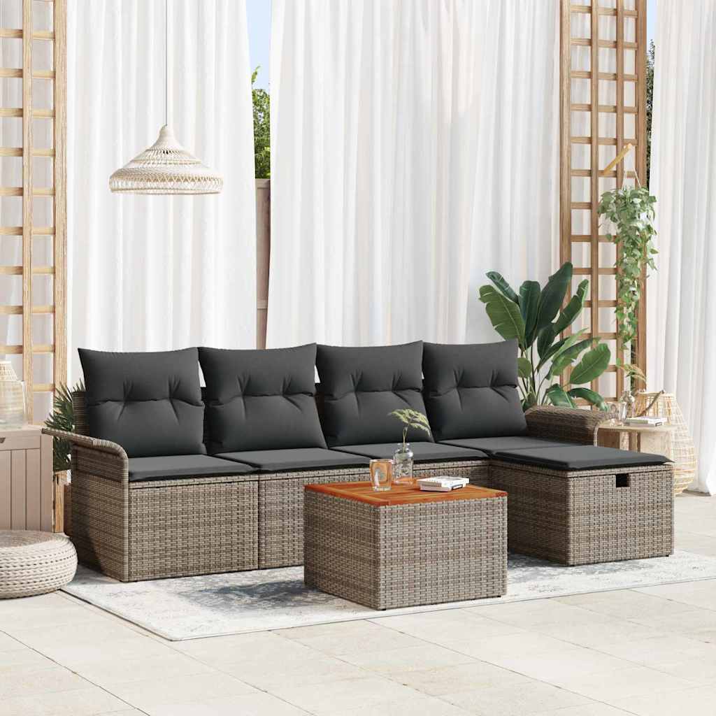 Conjunto de Sofá de Jardim 6 pcs Cinzeto Rattan Sintético