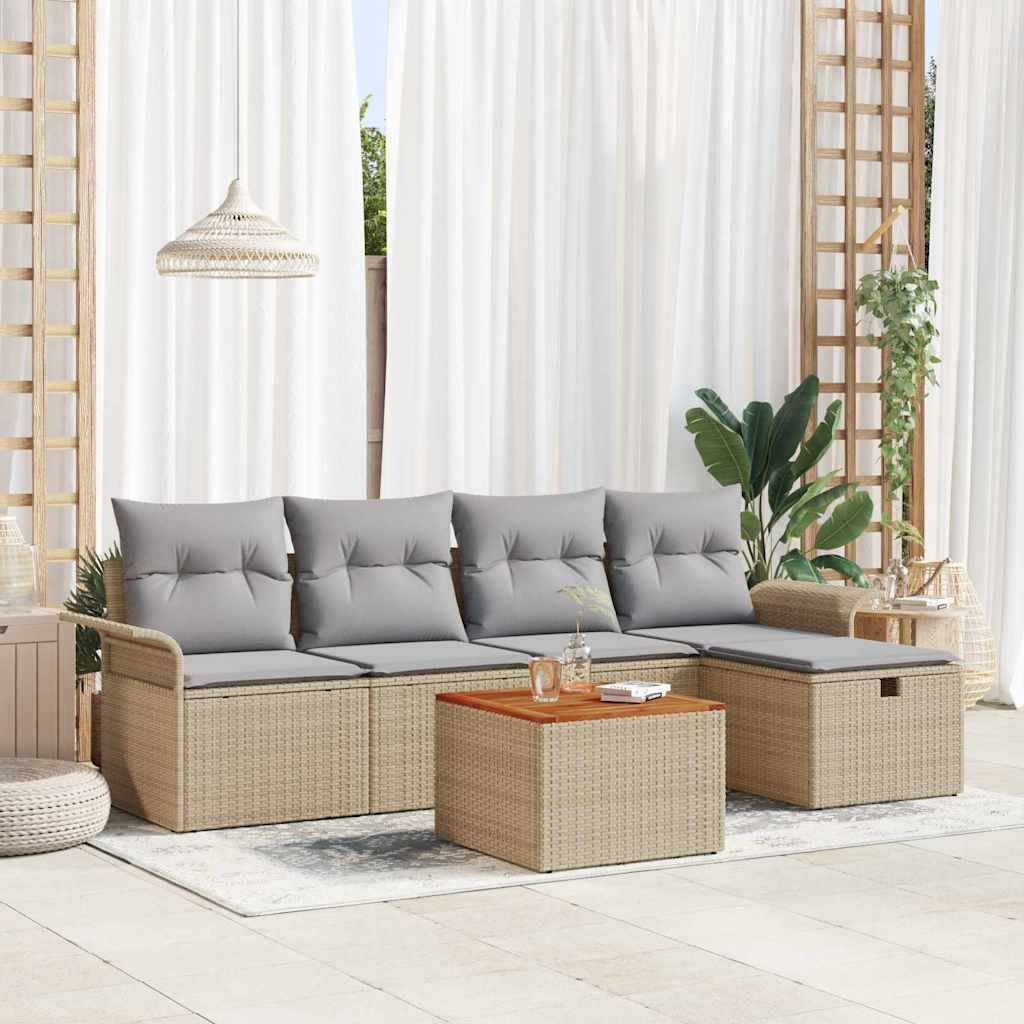 Conjunto de Sofá de Jardim 6 pcs Bege Rattan Sintético