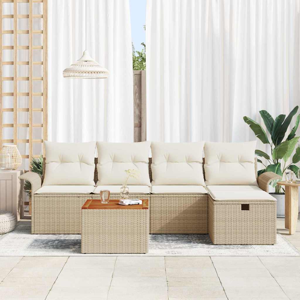 Conjunto de Sofá de Jardim 6 pcs Bege Rattan Sintético
