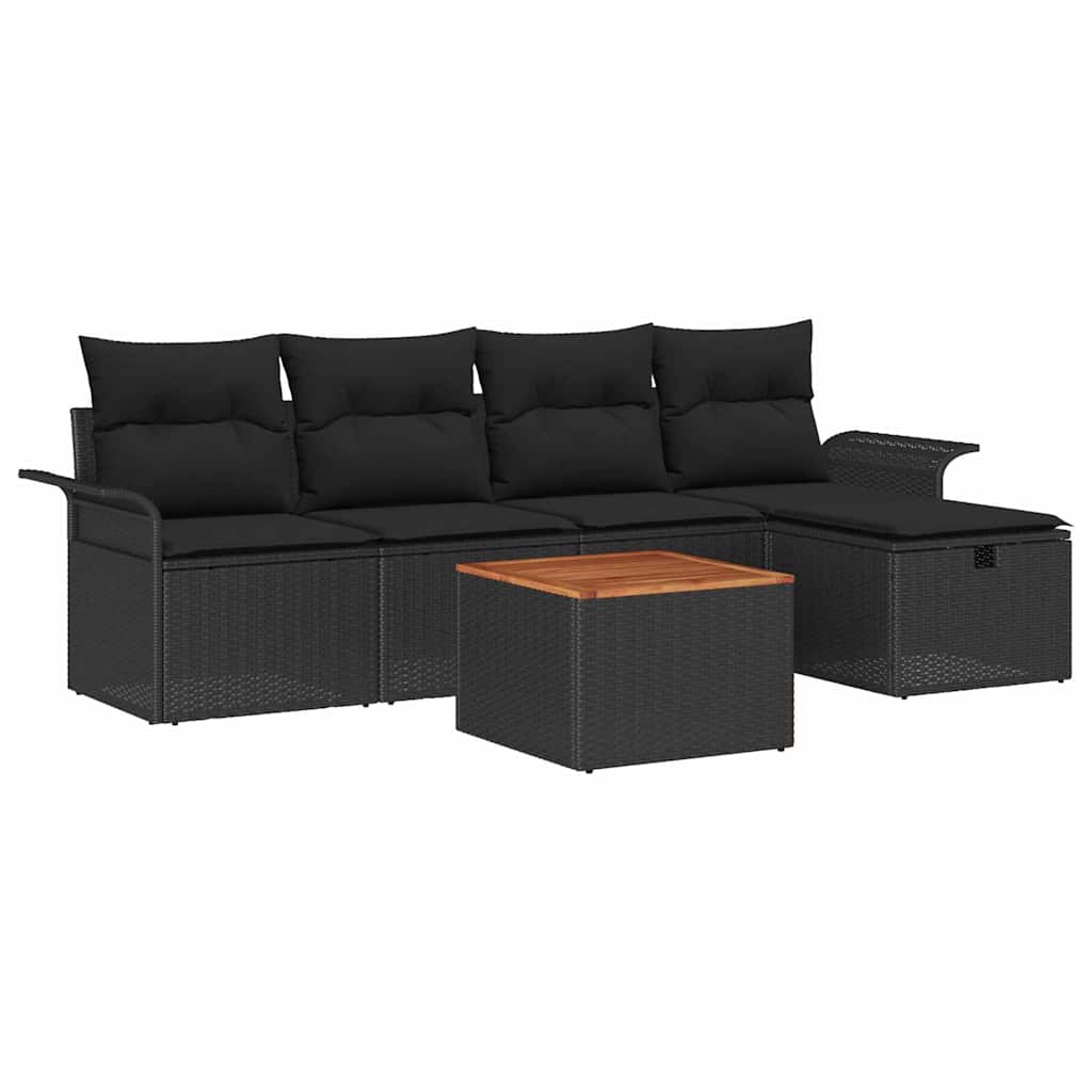 Conjunto de Sofá de Jardim 6 pcs Preto Rattan Sintético