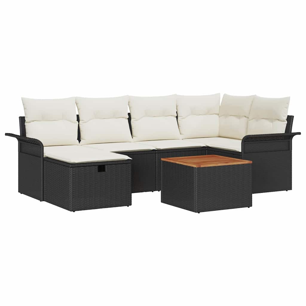 Conjunto de Sofá de Jardim 7 pcs Preto Rattan Sintético