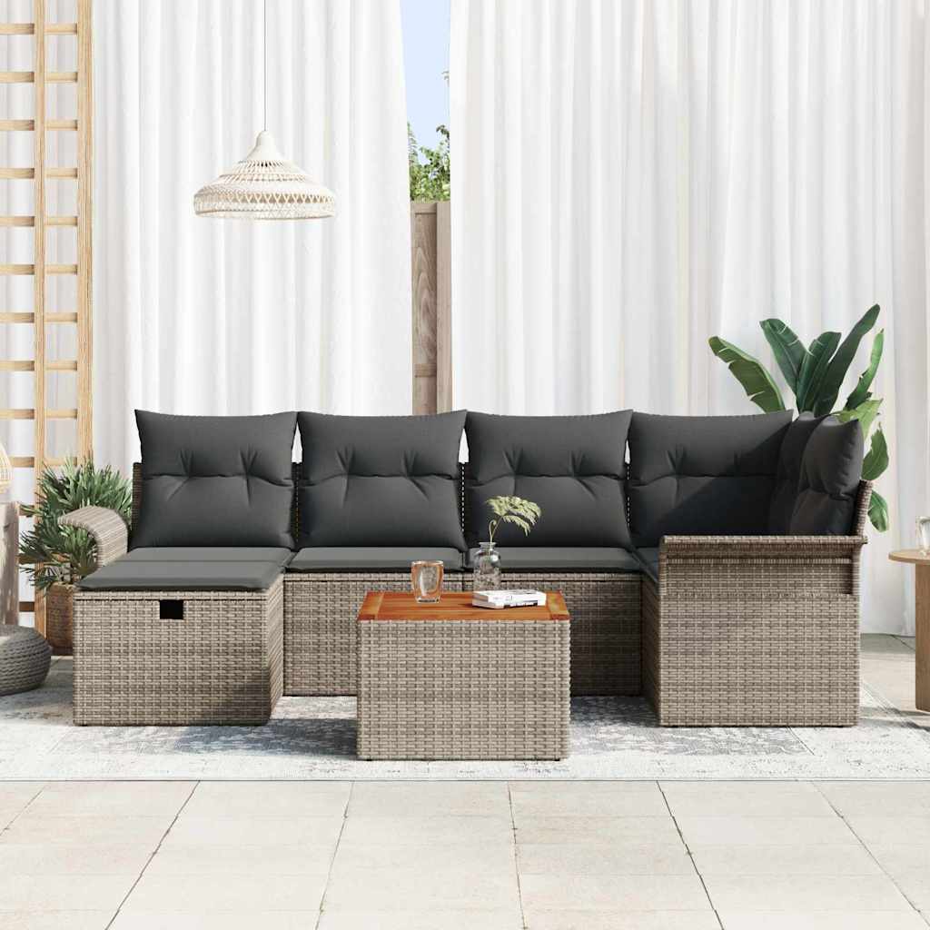 Conjunto de Sofá de Jardim 7 pcs Cinzeto Rattan Sintético