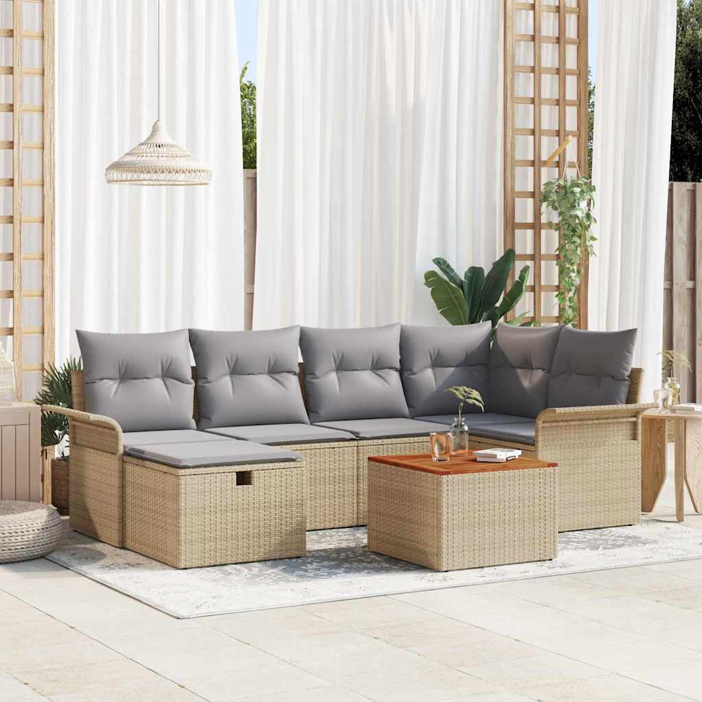 Conjunto de Sofá de Jardim 7 pcs Bege Rattan Sintético