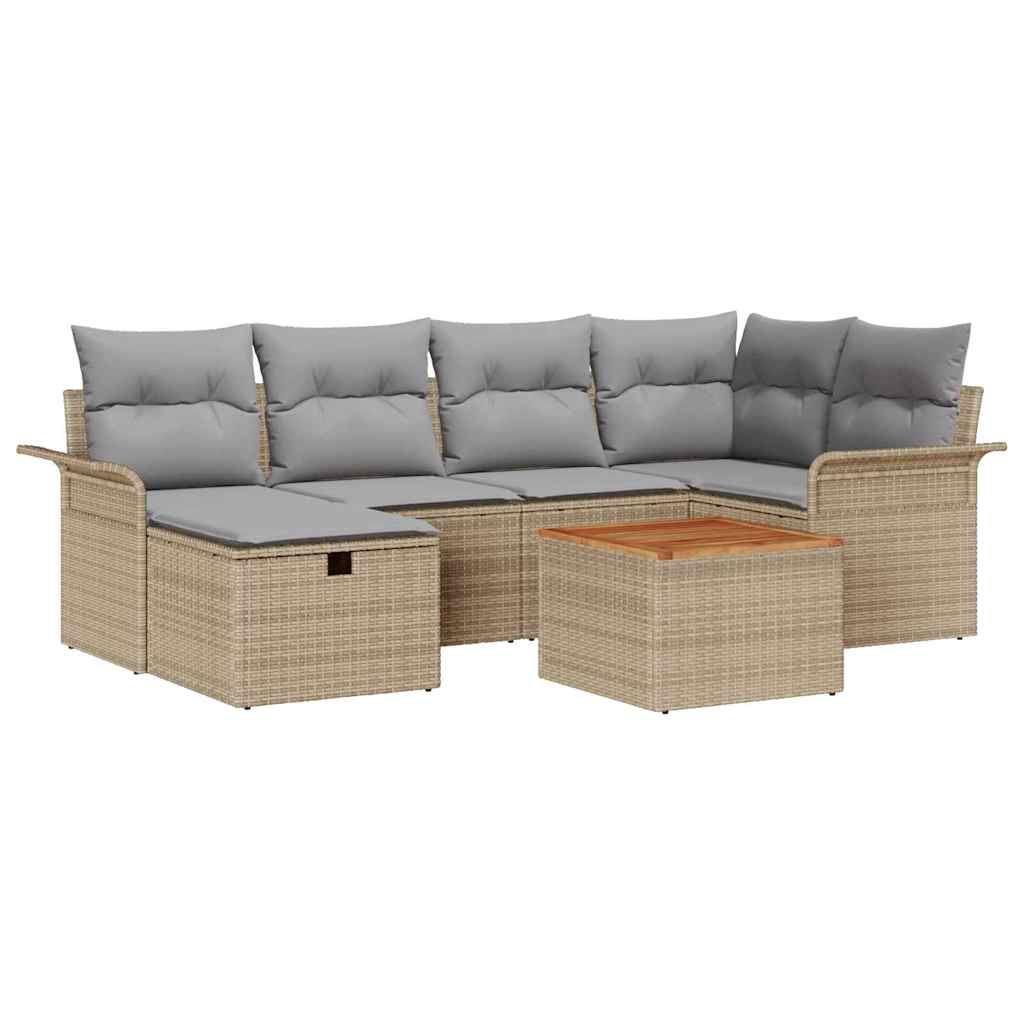 Conjunto de Sofá de Jardim 7 pcs Bege Rattan Sintético