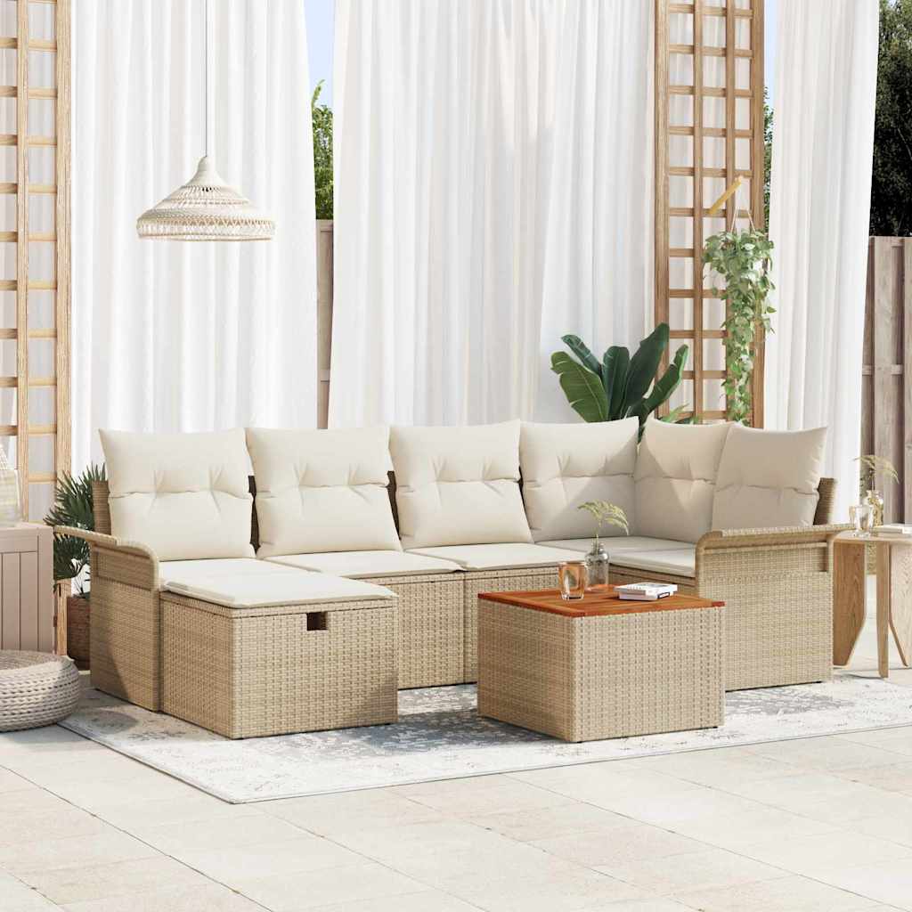 Conjunto de Sofá de Jardim 7 pcs Bege Rattan Sintético