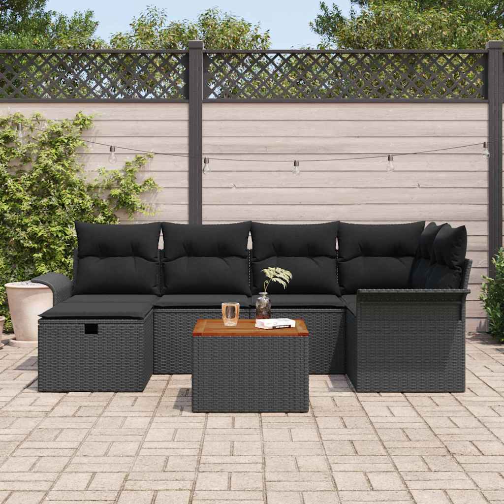 Conjunto de Sofá de Jardim 7 pcs Preto Rattan Sintético