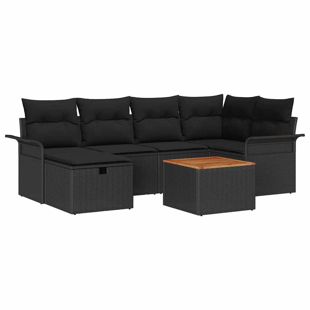 Conjunto de Sofá de Jardim 7 pcs Preto Rattan Sintético