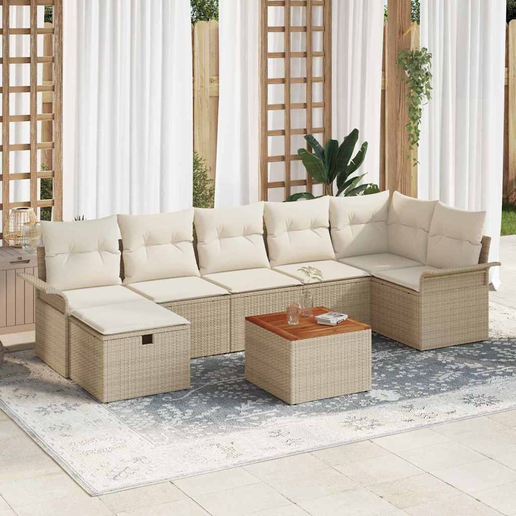 Conjunto de Sofá de Jardim 8 pcs Bege Rattan Sintético
