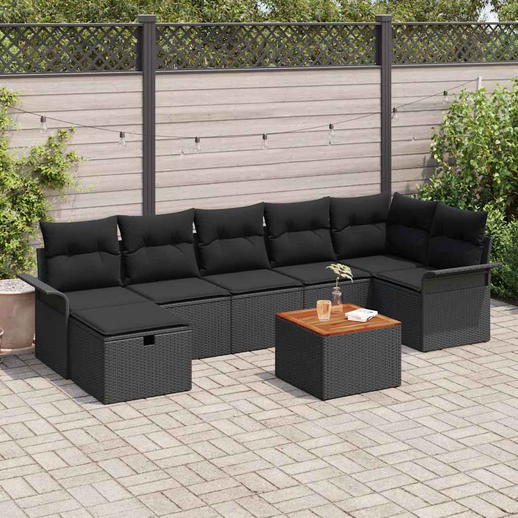 Conjunto de Sofá de Jardim 8 pcs Preto Rattan Sintético