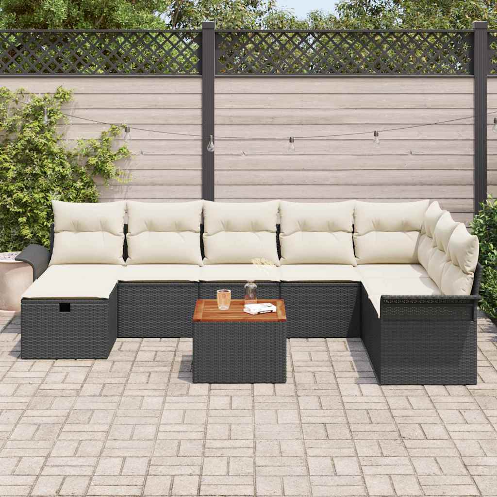 Conjunto de Sofá de Jardim 9 pcs Preto Rattan Sintético