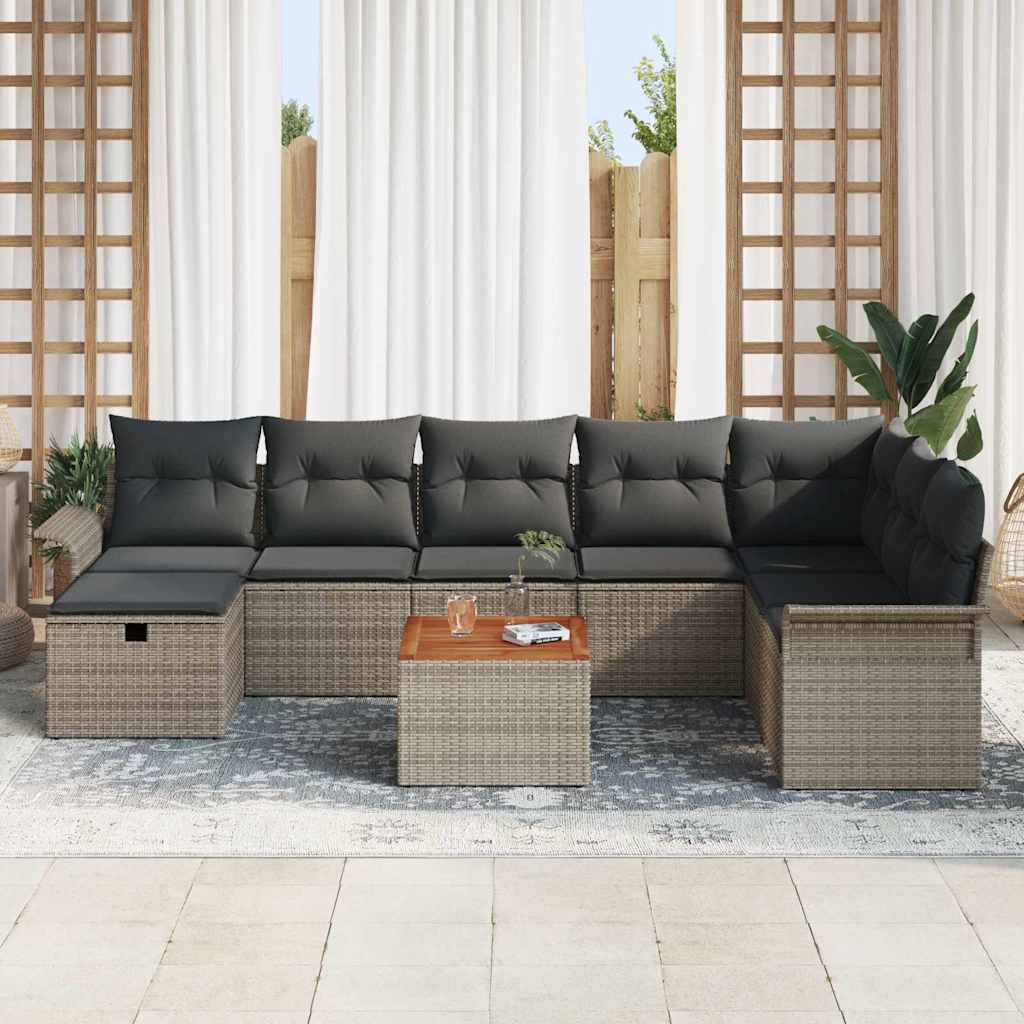 Conjunto de Sofá de Jardim 9 pcs Cinzeto Rattan Sintético