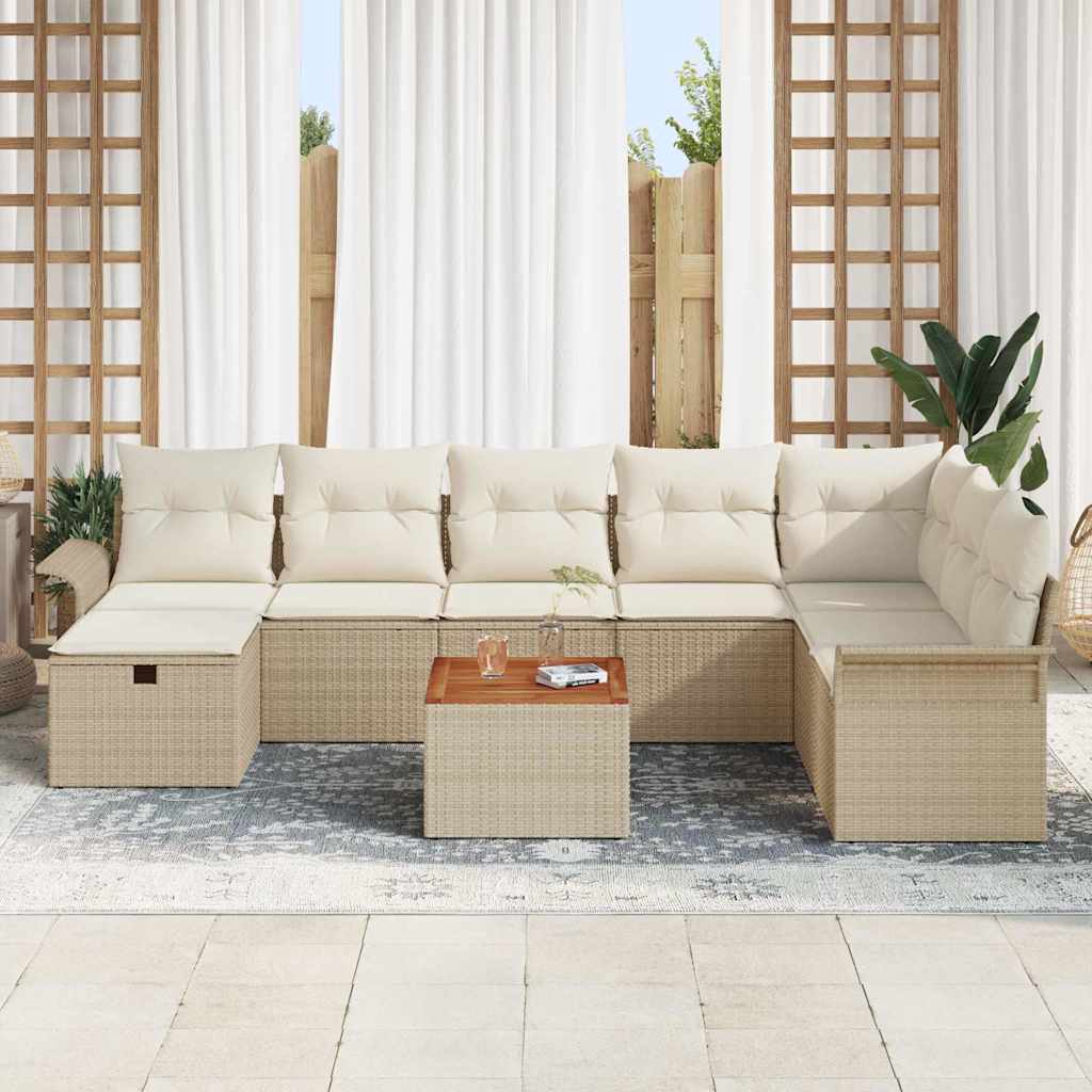 Conjunto de Sofá de Jardim 9 pcs Bege Rattan Sintético