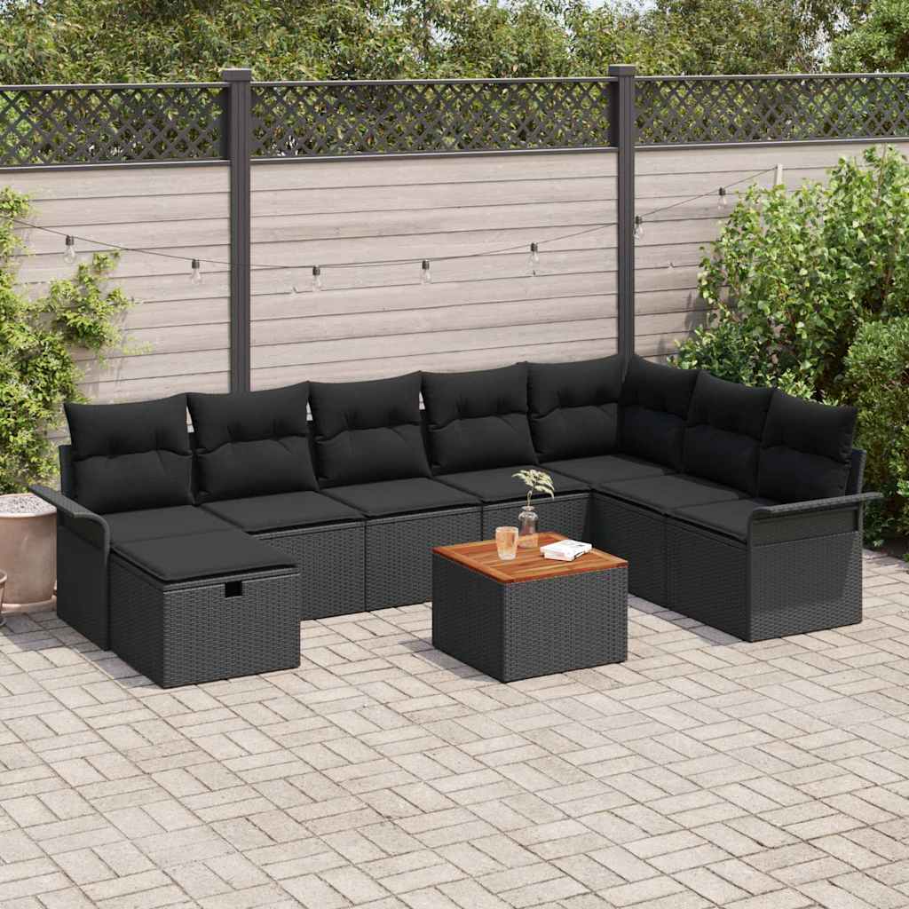 Conjunto de Sofá de Jardim 9 pcs Preto Rattan Sintético