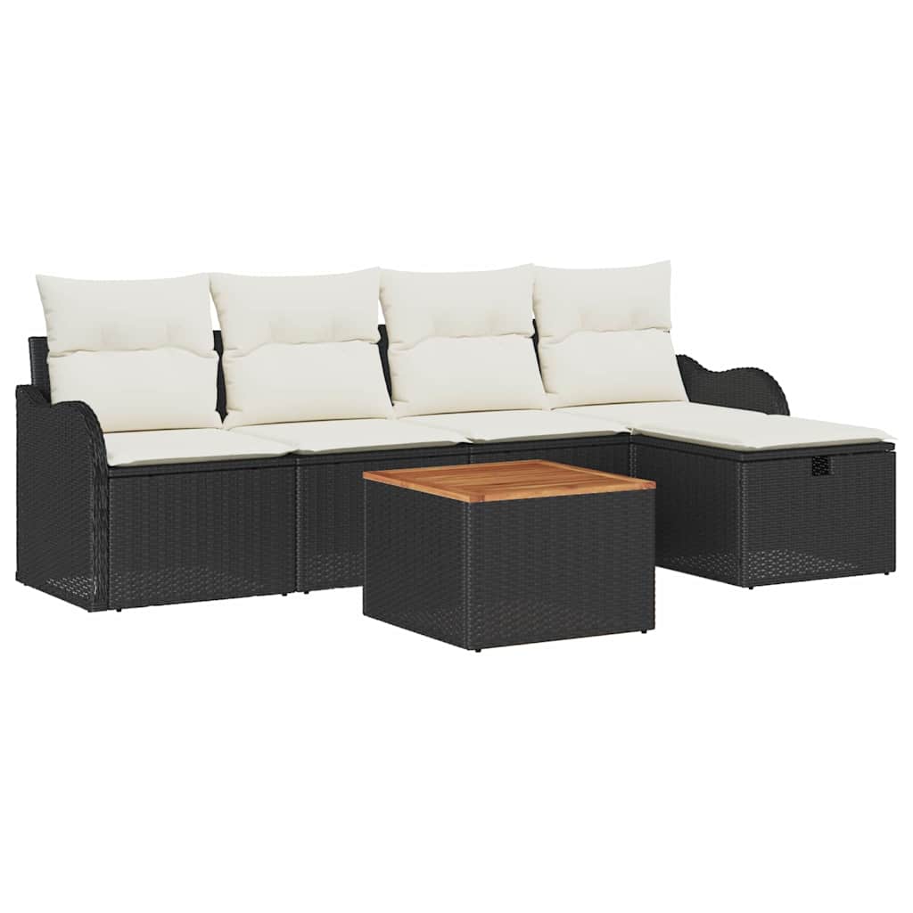 Conjunto de Sofá de Jardim 6 pcs Preto Rattan Sintético