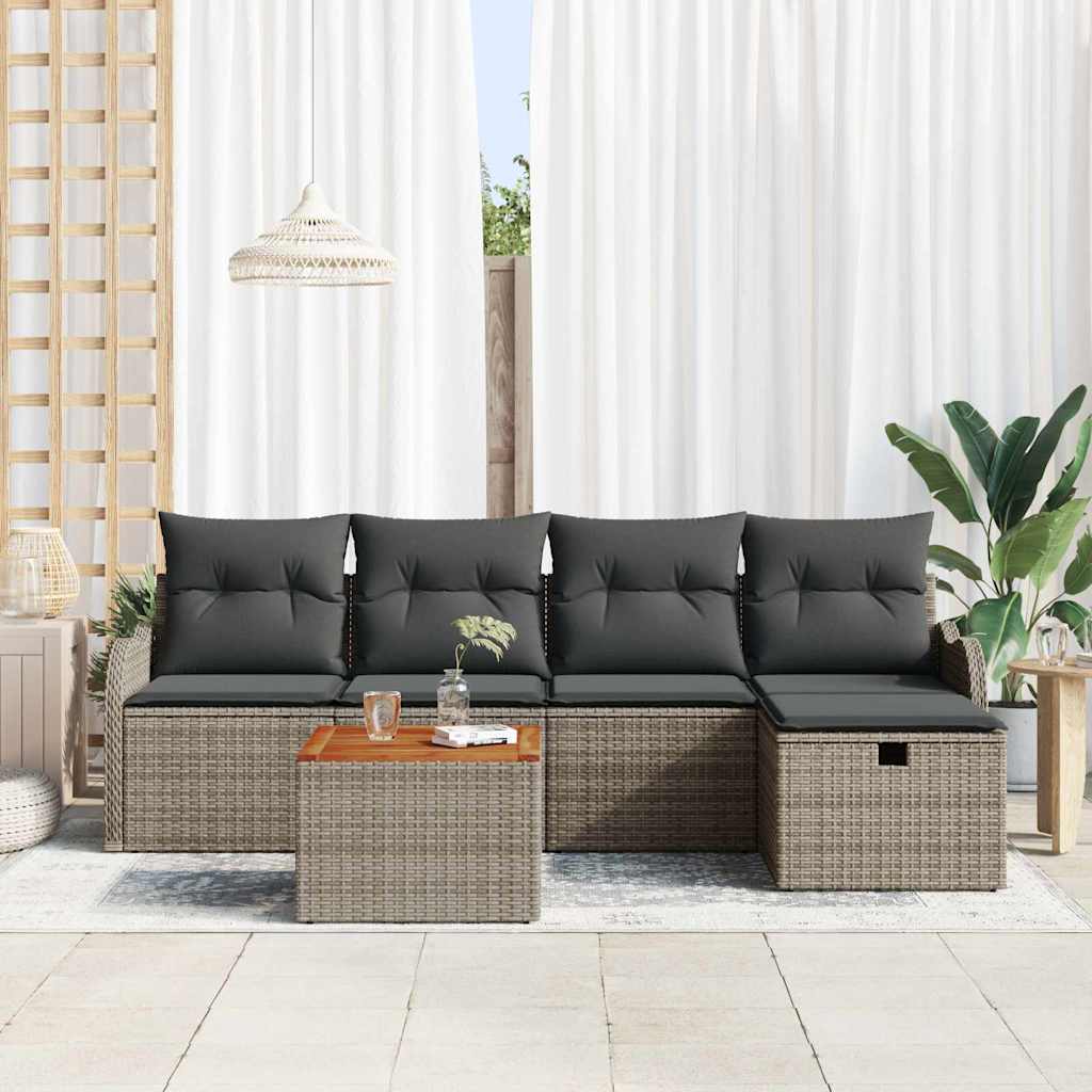 Conjunto de Sofá de Jardim 6 pcs Cinzeto Rattan Sintético