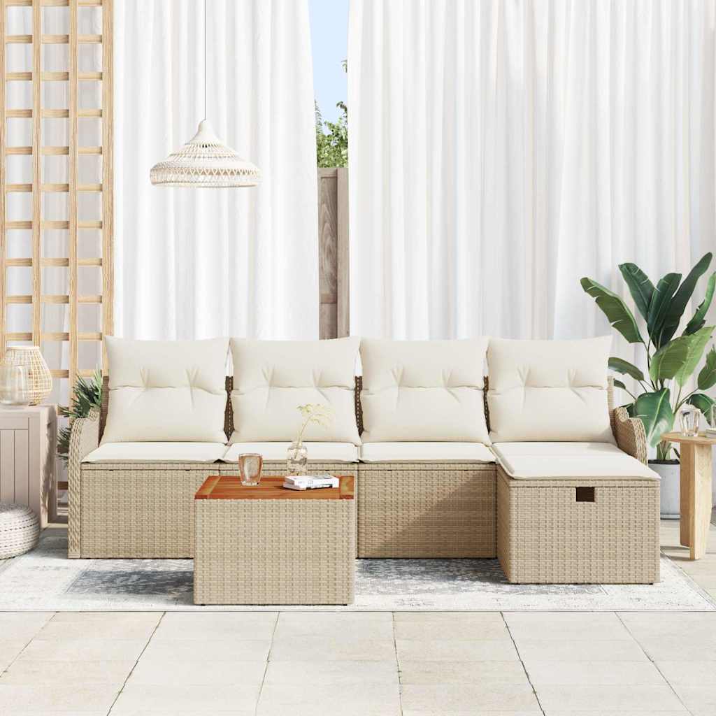 Conjunto de Sofá de Jardim 6 pcs Bege Rattan Sintético