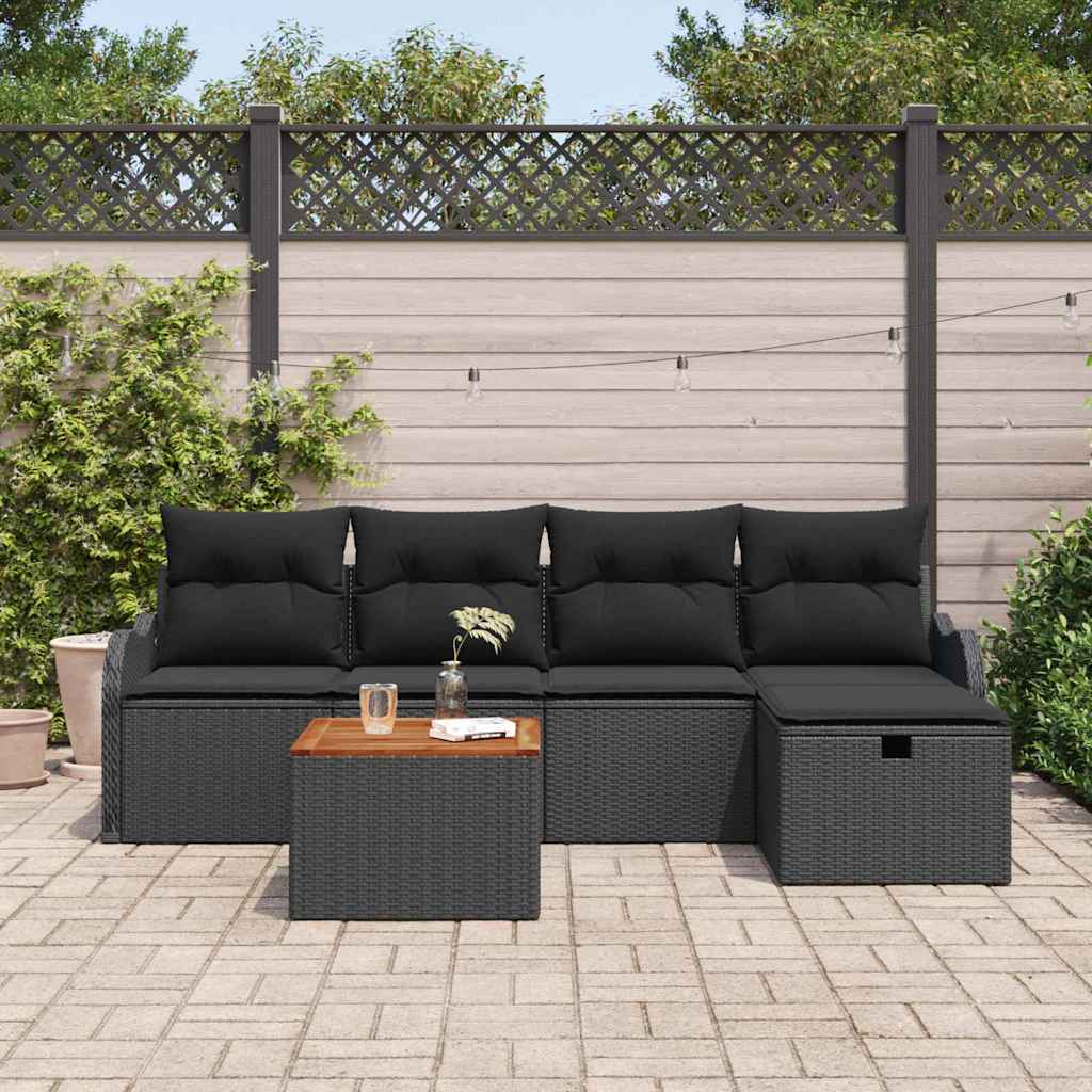 Conjunto de Sofá de Jardim 6 pcs Preto Rattan Sintético