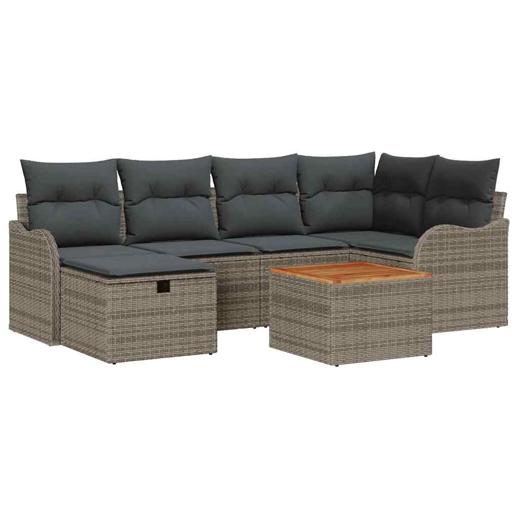 Conjunto de Sofá de Jardim 7 pcs Cinzeto Rattan Sintético