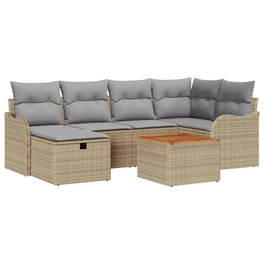 Conjunto de Sofá de Jardim 7 pcs Bege Rattan Sintético