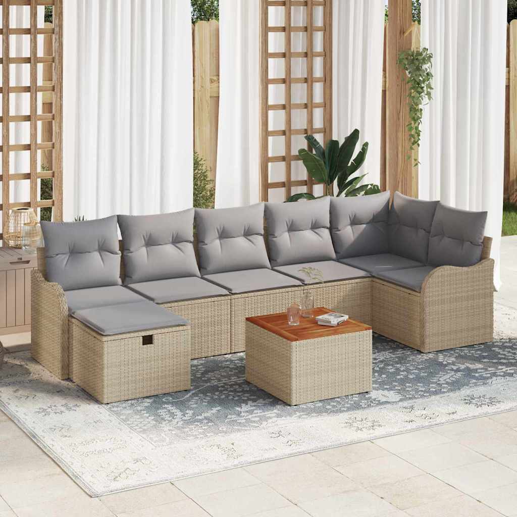 Conjunto de Sofá de Jardim 8 pcs Bege Rattan Sintético