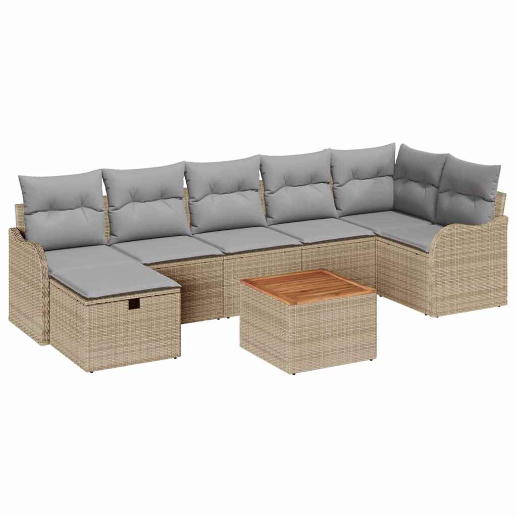 Conjunto de Sofá de Jardim 8 pcs Bege Rattan Sintético