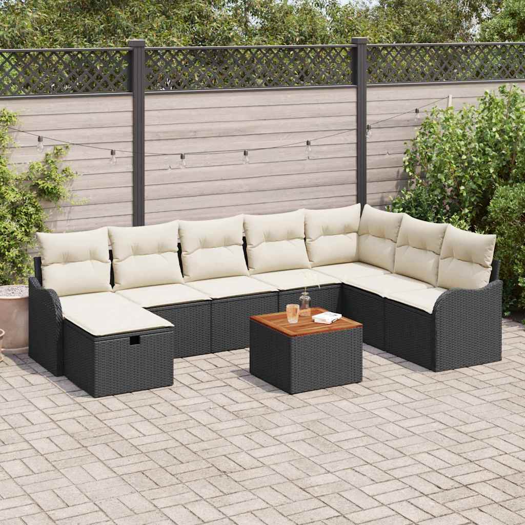 Conjunto de Sofá de Jardim 9 pcs Preto Rattan Sintético