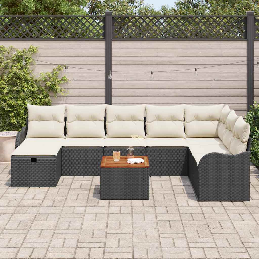 Conjunto de Sofá de Jardim 9 pcs Preto Rattan Sintético