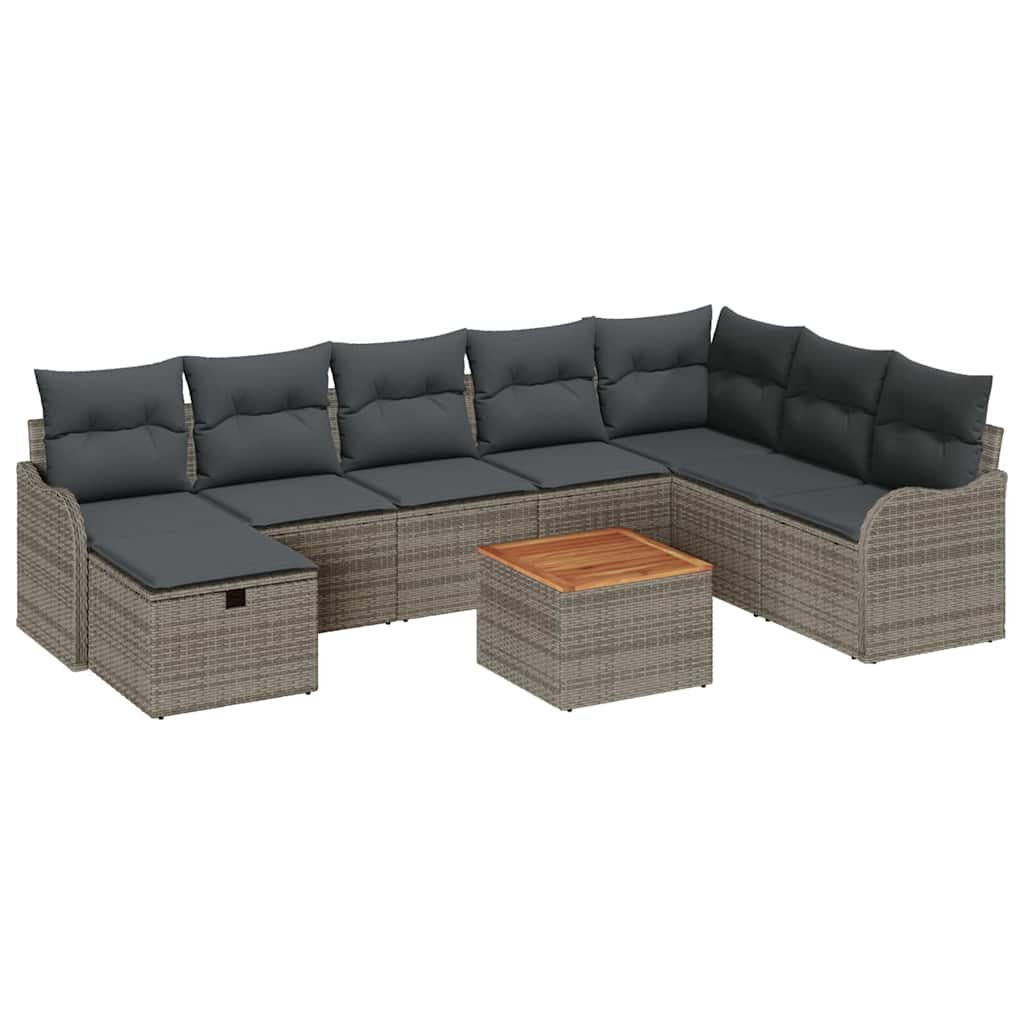 Conjunto de Sofá de Jardim 9 pcs Cinzeto Rattan Sintético