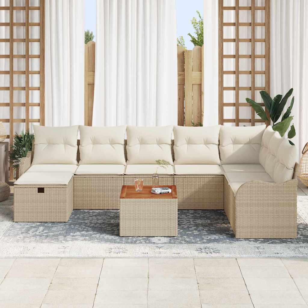 Conjunto de Sofá de Jardim 9 pcs Bege Rattan Sintético