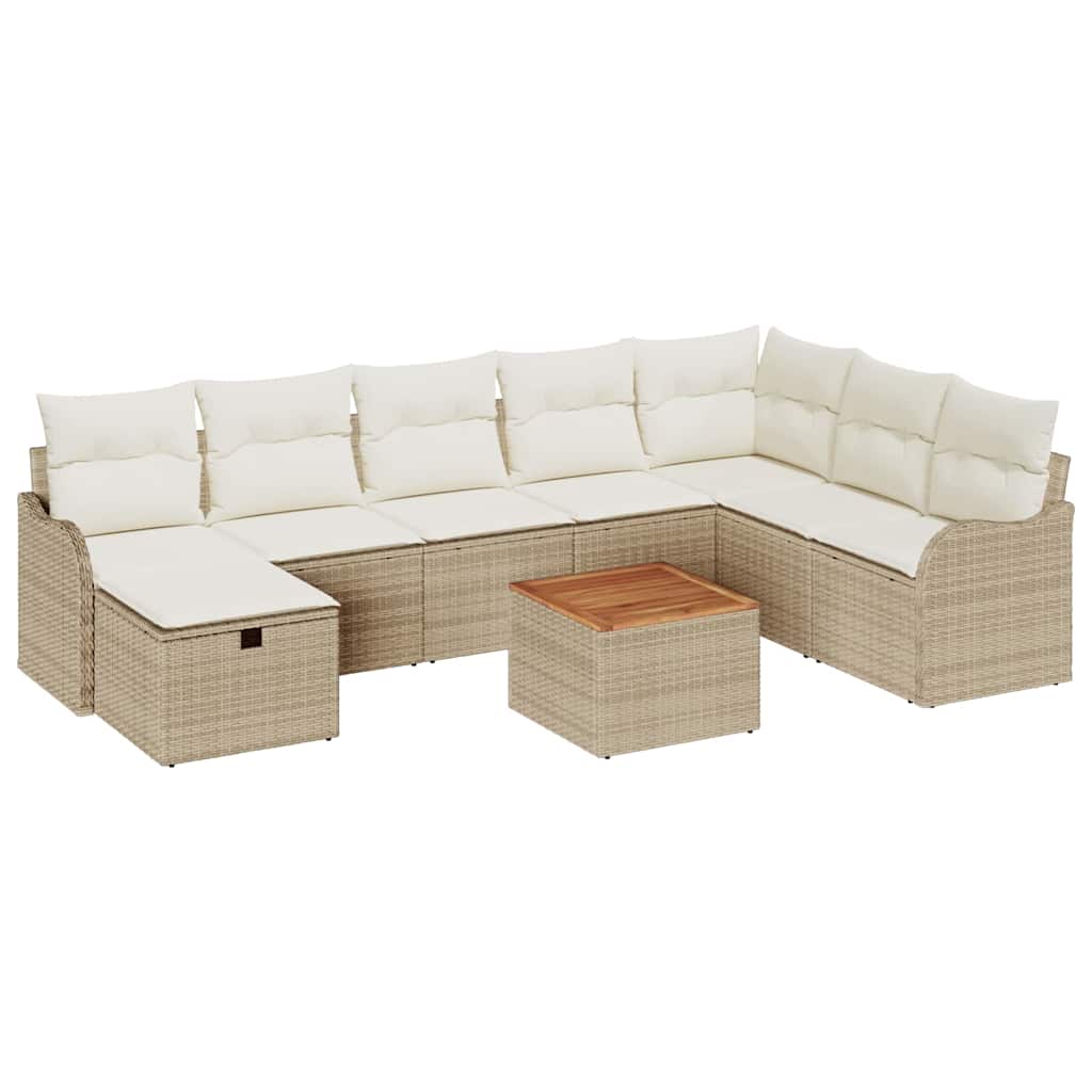 Conjunto de Sofá de Jardim 9 pcs Bege Rattan Sintético