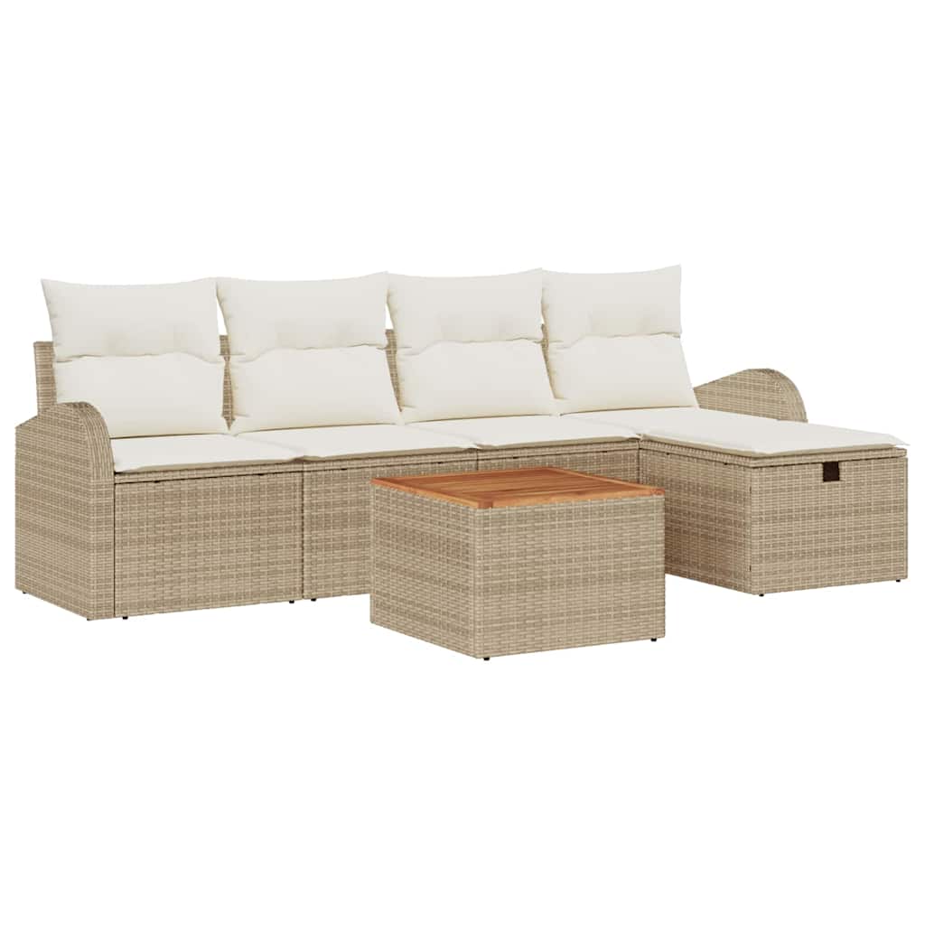 Conjunto de Sofá de Jardim 6 pcs Bege Rattan Sintético