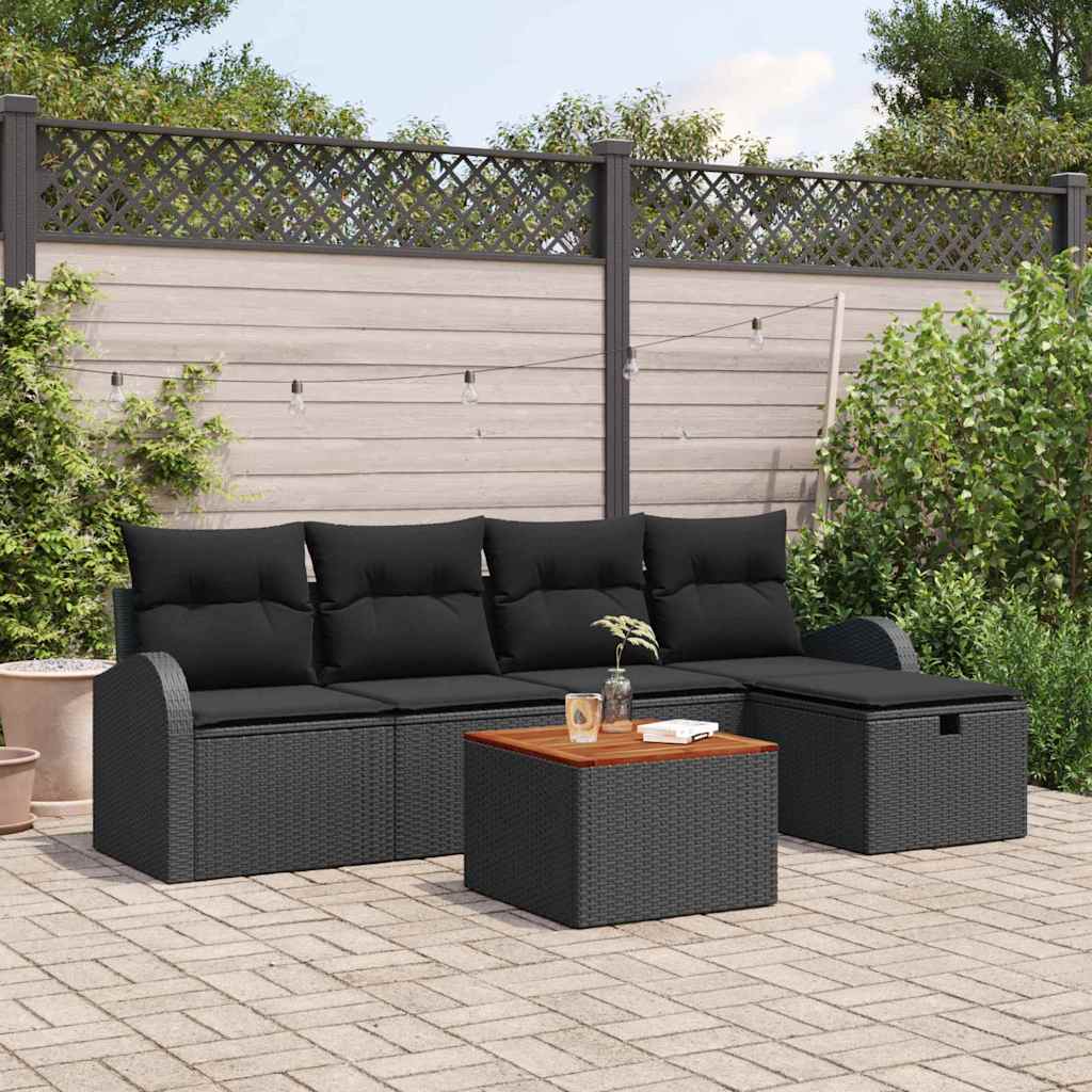 Conjunto de Sofá de Jardim 6 pcs Preto Rattan Sintético