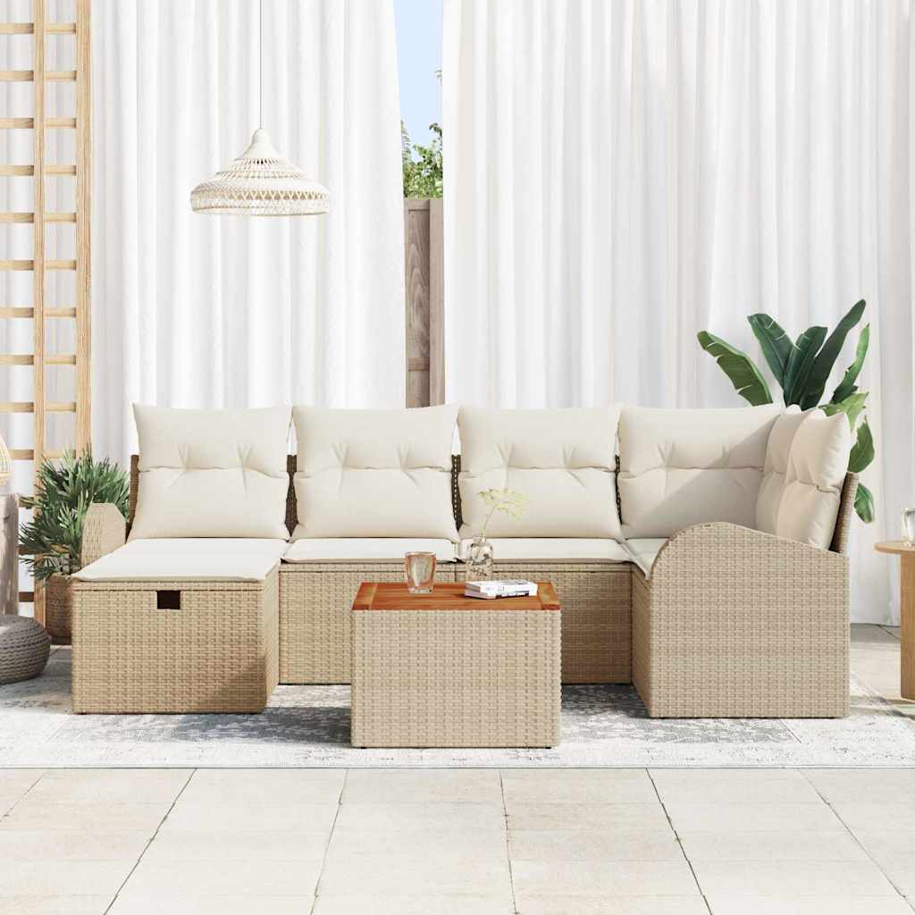 Conjunto de Sofá de Jardim 7 pcs Bege Rattan Sintético