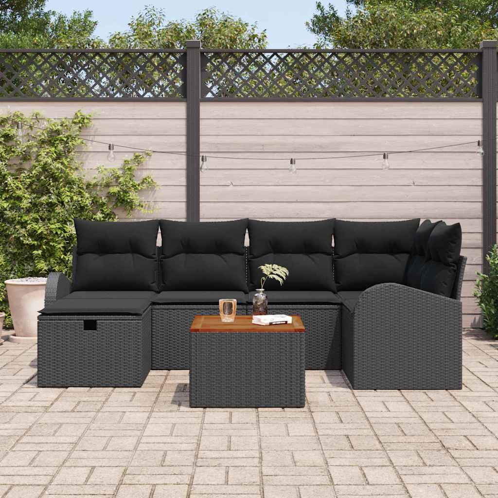 Conjunto de Sofá de Jardim 7 pcs Preto Rattan Sintético