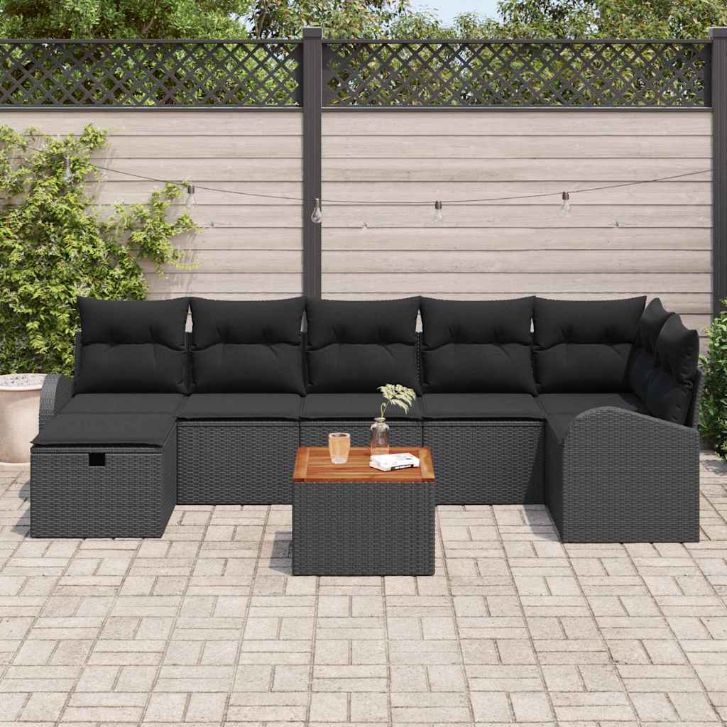 Conjunto de Sofá de Jardim 8 pcs Preto Rattan Sintético