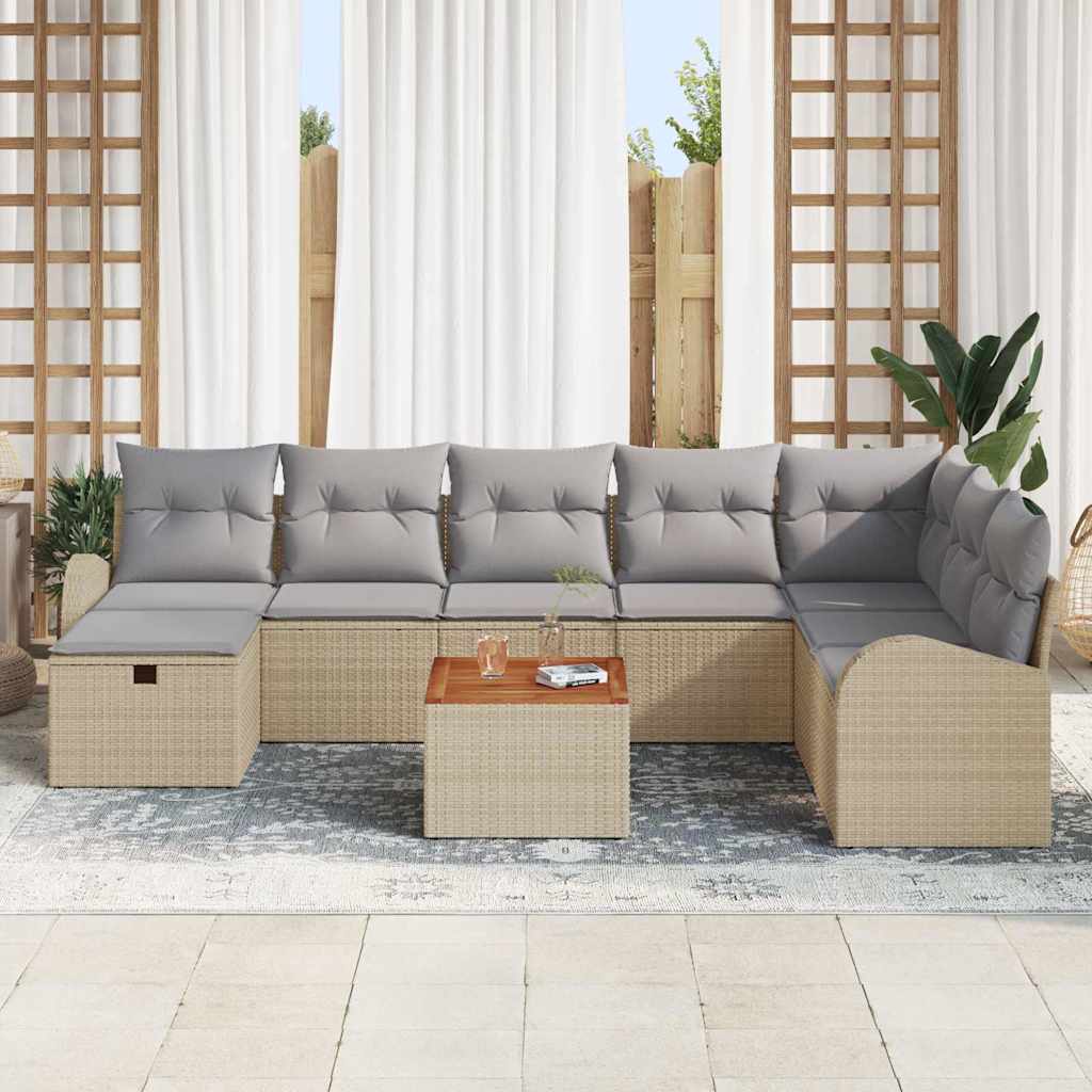 Conjunto de Sofá de Jardim 9 pcs Bege Rattan Sintético