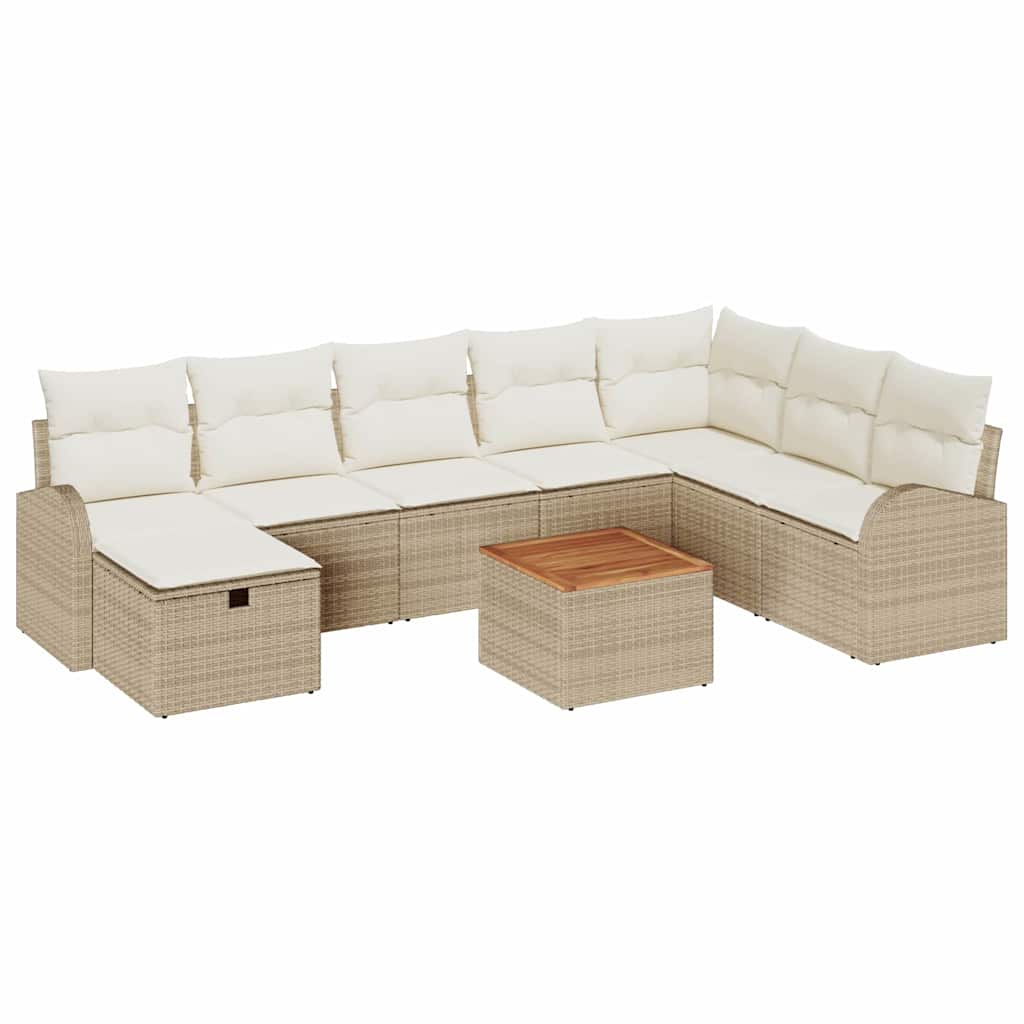 Conjunto de Sofá de Jardim 9 pcs Bege Rattan Sintético