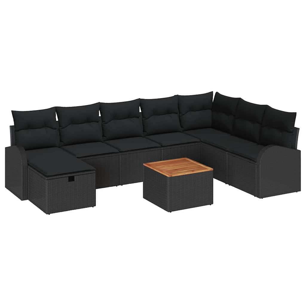 Conjunto de Sofá de Jardim 9 pcs Preto Rattan Sintético