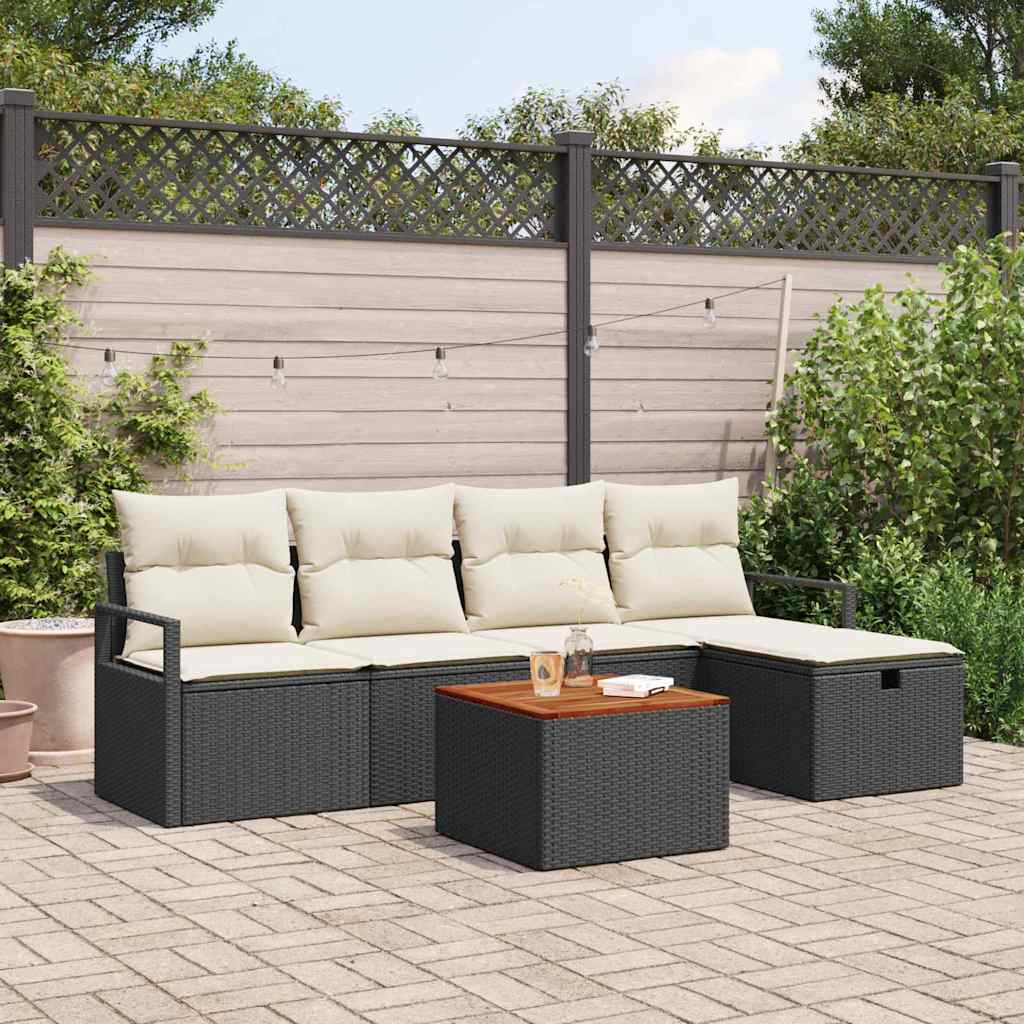Conjunto de Sofá de Jardim 6 pcs Preto Rattan Sintético